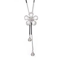 Zinc Alloy Sweater Chain Necklace Flower plated for woman & with rhinestone mixed colors 45mm Length 65 cm Sold By PC