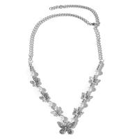 Titanstahl Halskette, mit Kunststoff Perlen & Zinklegierung, Schmetterling, plattiert, für Frau, Silberfarbe, Länge:ca. 45 cm, verkauft von PC