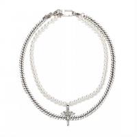 Titanium stål halskæde, med Plastic Pearl, Unisex, sølv, 50cm,60cm, Solgt af PC