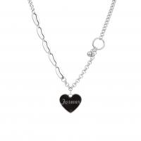 Titanstahl Halskette, Herz, für Frau & Emaille, Silberfarbe, 21x18mm, Länge 47 cm, verkauft von PC