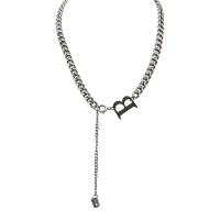 Titanium Steel Necklace, polished, Unisex, silver color, 0.6x0.8cmuff0c2x1.5cm, Length:40 cm, Sold By PC