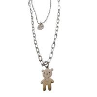 Titanium Steel Necklace Bear plated for woman silver color Length Approx 45 cm Sold By PC