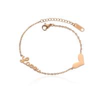 Bracelet d'acier titane, coeur, Placage, pour femme, couleur or rose, Longueur:Environ 21 cm, Vendu par PC