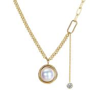 Titanstahl Halskette, mit Kunststoff Perlen, plattiert, für Frau & mit Strass, goldfarben, Länge:48 cm, verkauft von PC