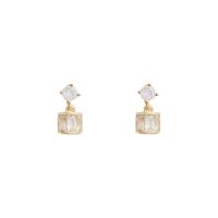 Cubic Zircon (CZ) Drop Earring, Brass, real gold plated, fashion jewelry & for woman & with cubic zirconia, golden, 12x11mm, Sold By Pair
