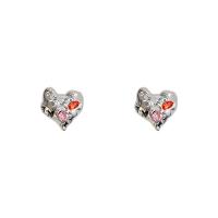 Zinc Alloy Stud Earring Heart high quality plated fashion jewelry & for woman & with rhinestone & hammered silver color Sold By Pair