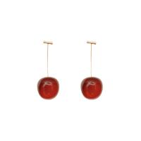 Oreille Vestes, Acrylique, avec alliage de zinc, cerise, bijoux de mode & pour femme, rouge, 50x20mm, Vendu par paire