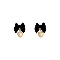 Zinc Alloy Drop Earrings with Velveteen Bowknot high quality plated fashion jewelry & for woman black Sold By Pair