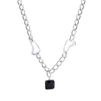 Titanstahl Halskette, mit Verlängerungskettchen von 2.4, plattiert, Modeschmuck & für Frau & mit Strass, Silberfarbe, 15mm, Länge:52 cm, verkauft von PC