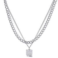 Titanium Steel Necklace with 2.13 extender chain plated fashion jewelry & for woman silver color Length 42 cm Sold By PC