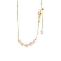 Collar de perlas de plástico, metal, con Perlas de plástico ABS, chapado en oro real, Joyería & para mujer, dorado, longitud:52.4 cm, Vendido por UD