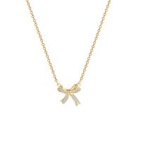 Titanium Steel Necklace with 2.17 extender chain Bowknot real gold plated fashion jewelry & for woman & with cubic zirconia golden 15mm Length 43.6 cm Sold By PC