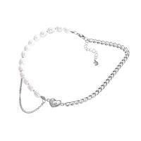 Titanstahl Halskette, mit ABS-Kunststoff-Perlen, mit Verlängerungskettchen von 1.97, plattiert, Modeschmuck & für Frau, Silberfarbe, 13mm, Länge:34.2 cm, verkauft von PC