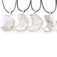 Quartz Gemstone Pendants Clear Quartz with Zinc Alloy Moon gold color plated fashion jewelry & druzy style white 28-40mm Sold By PC