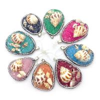 Resin Pendant, with Natural Stone & Shell & Tibetan Style, silver color plated, with rhinestone, more colors for choice, 30x50-40x60mm, Sold By PC