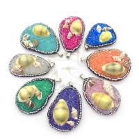 Resin Pendant with Natural Stone & Shell & Zinc Alloy silver color plated with rhinestone 30x50- Sold By PC