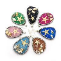 Resin Pendant with Natural Stone & Shell & Zinc Alloy silver color plated with rhinestone 30x50- Sold By PC