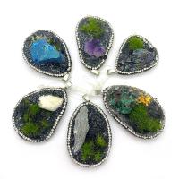 Resin Pendant with Natural Stone & Zinc Alloy silver color plated with rhinestone 30x50- Sold By PC