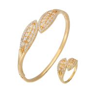 Brass Jewelry Set Leaf plated & micro pave cubic zirconia & for woman nickel lead & cadmium free 5mm US Ring Sold By PC