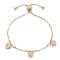Cubic Zirconia Micro Pave Brass Bracelet Heart gold color plated adjustable & micro pave cubic zirconia & for woman nickel lead & cadmium free Length Approx 7 Inch Sold By PC
