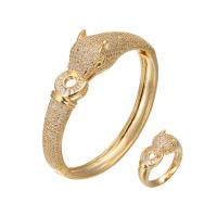 Brass Jewelry Set Leopard plated & micro pave cubic zirconia & for woman nickel lead & cadmium free  US Ring Sold By PC