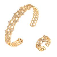Brass Jewelry Set, Geometrical Pattern, plated, different styles for choice & micro pave cubic zirconia & for woman & hollow, nickel, lead & cadmium free, 60x10mm, 20x8mm, US Ring Size:6-9, Sold By PC