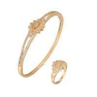 Brass Jewelry Set Flower plated & micro pave cubic zirconia & for woman nickel lead & cadmium free  US Ring Sold By PC