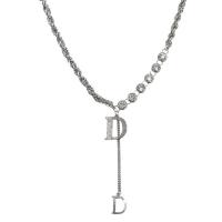Cubic Zircon Micro Pave Brass Necklace, with 2.5inch extender chain, Letter D, silver color plated, micro pave cubic zirconia & for woman, nickel, lead & cadmium free, 15x17mm, Length:Approx 17.3 Inch, Sold By PC