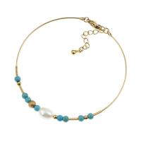 Titanium Steel Bracelet & Bangle with turquoise for woman golden 55mm Sold By PC