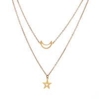 Edelstahl Schmuck Halskette, 304 Edelstahl, Mond und Sterne, plattiert, Doppelschicht & für Frau, keine, verkauft von PC