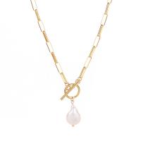 Stainless Steel Jewelry Necklace 304 Stainless Steel with Freshwater Pearl plated for woman Length 46 cm Sold By PC