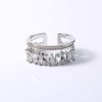 Messing Manchet Finger Ring, plated, micro pave zirconia & voor vrouw, zilver, 17mm, Verkocht door PC