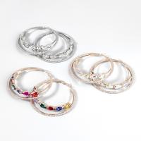 Tibetan Style Hoop Earring, fashion jewelry & for woman & with rhinestone, more colors for choice, 75x75mm, Sold By Pair