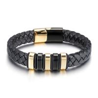 PU Leather Cord Bracelets with Titanium Steel plated fashion jewelry & woven pattern blue and yellow Length 21 cm Sold By PC