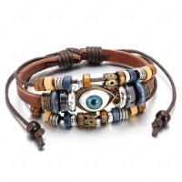PU Leather Cord Bracelets, with Wood & Tibetan Style, plated, fashion jewelry & multilayer, more colors for choice, Length:22 cm, Sold By PC
