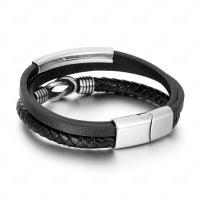 Bracelets cordon PU, cuir PU, avec acier inoxydable, Placage, bijoux de mode & motif tissé, noire, Longueur:21 cm, Vendu par PC