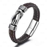 PU Leather Cord Bracelets, with Stainless Steel, plated, fashion jewelry & woven pattern, more colors for choice, Length:21 cm, Sold By PC