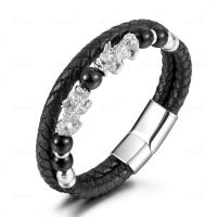 PU Leather Cord Bracelets with Natural Stone & Zinc Alloy plated fashion jewelry & woven pattern Length 21 cm Sold By PC
