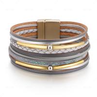 PU Leather Cord Bracelets with Zinc Alloy plated fashion jewelry & woven pattern Length 18.5 cm Sold By PC