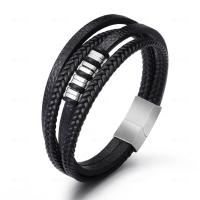 PU Leather Cord Bracelets, with Stainless Steel, silver color plated, fashion jewelry & woven pattern, black, Length:21 cm, Sold By PC