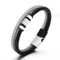 PU Leather Cord Bracelets, with Stainless Steel, plated, fashion jewelry & woven pattern, white and black, Length:21 cm, Sold By PC