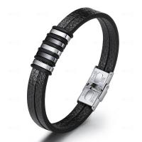 PU Leather Cord Bracelets with Stainless Steel plated fashion jewelry & woven pattern Length 21 cm Sold By PC