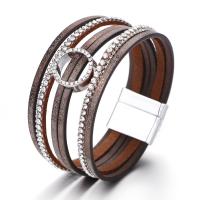 PU Leather Cord Bracelets, with Tibetan Style, plated, fashion jewelry & woven pattern & with rhinestone, more colors for choice, Length:19 cm, Sold By PC