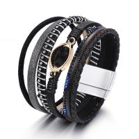 PU Leather Cord Bracelets with Zinc Alloy plated fashion jewelry & woven pattern & with rhinestone Length 19 cm Sold By PC