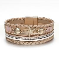 PU Leather Cord Bracelets with Zinc Alloy plated fashion jewelry & woven pattern & with rhinestone Length 19 cm Sold By PC