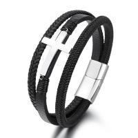 PU Leather Cord Bracelets, with Stainless Steel, plated, fashion jewelry & woven pattern, more colors for choice, Length:21 cm, Sold By PC