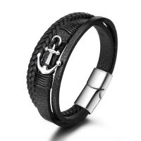 Bracelets cordon PU, cuir PU, avec acier inoxydable, Placage de couleur argentée, bijoux de mode & motif tissé, argent, Longueur:21 cm, Vendu par PC
