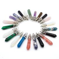 Gemstone Pendants Jewelry, Natural Stone, with Tibetan Style, Conical, platinum color plated, different materials for choice & Unisex, more colors for choice, 10x60mm, Length:Approx 14.96 Inch, Sold By PC