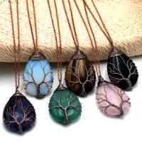 Gemstone Pendants Jewelry, Natural Stone, with Brass, Teardrop, antique copper color plated, different materials for choice & Unisex, more colors for choice, 25x35mm, Sold By PC