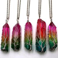 Quartz Necklace, with Brass, irregular, silver color plated, Unisex, rainbow colors, 35-60mm, Length:Approx 14.96 Inch, Sold By PC